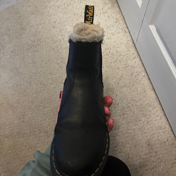 Dr. Martens Black Leather Ankle Boots with Fur Trim - Picture 2 of 4